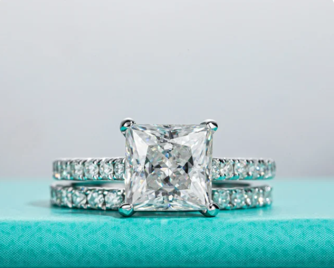 3ct Princess Cut D Color Moissanite Bridal Sets Ring