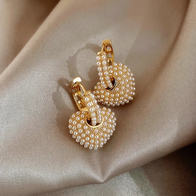 Sweet Pearl Heart Love Dangle Earrings