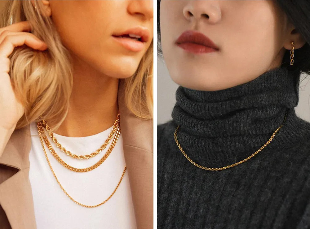 18K Gold Silver Twisted Chain Necklace