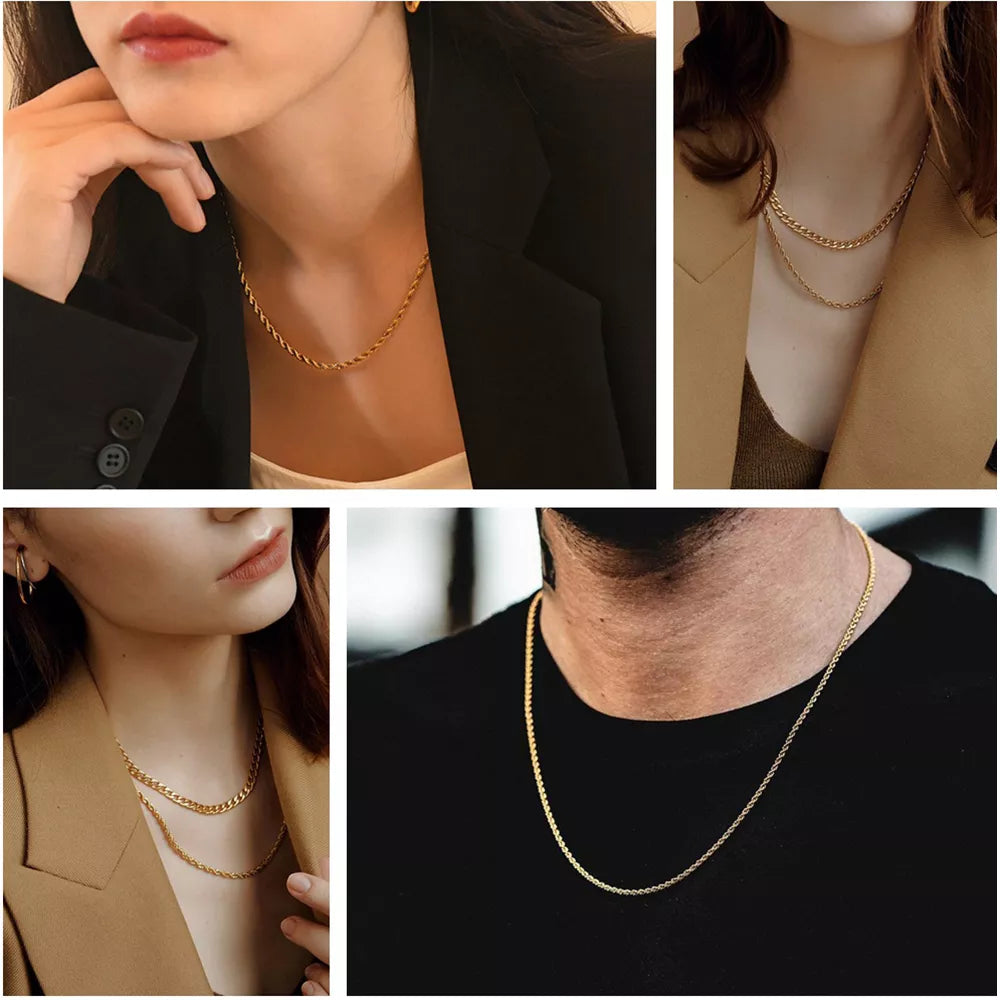 18K Gold Silver Twisted Chain Necklace