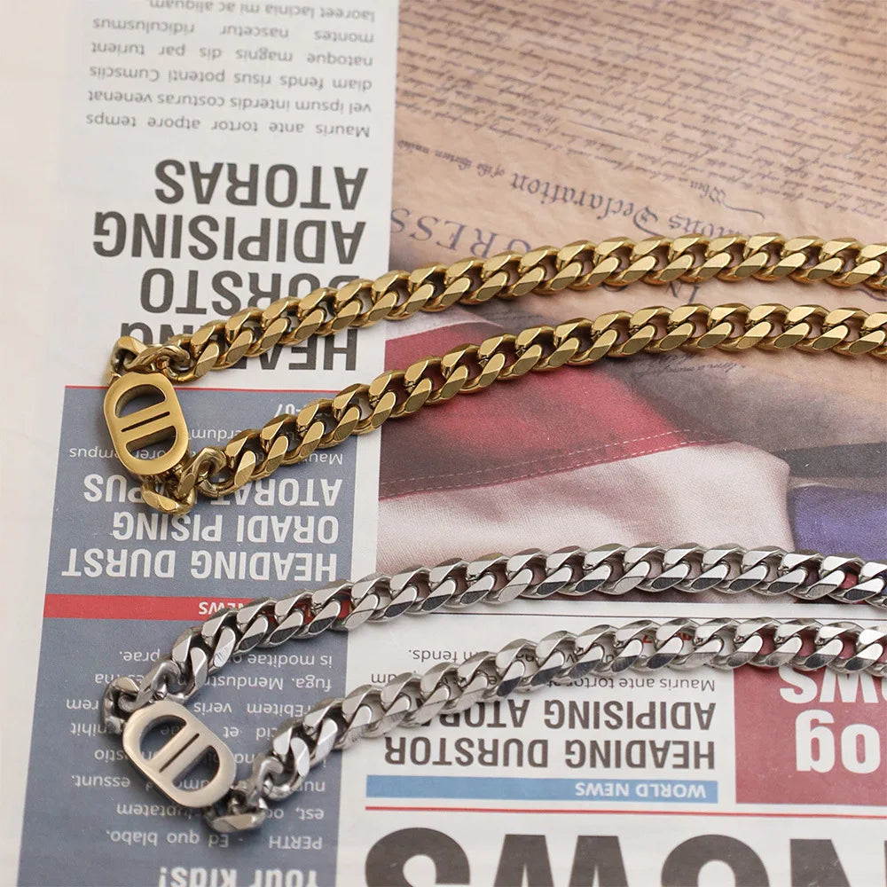 Cuban Double D Necklace Bracelet Sets