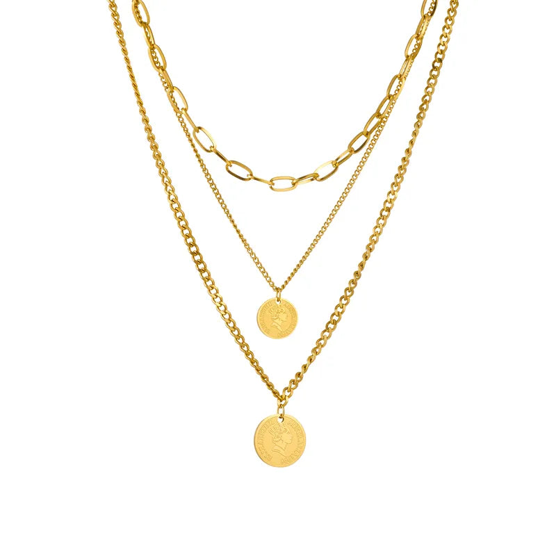 Gold Coin Multilayer Pendant Chain