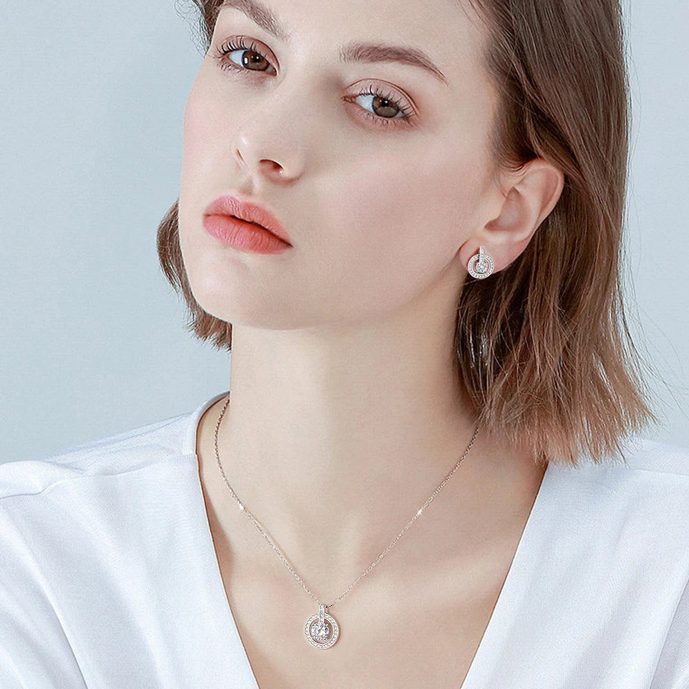 Moissanite Jewelry Set 1.6 Carat Earrings and Pendant Necklace.