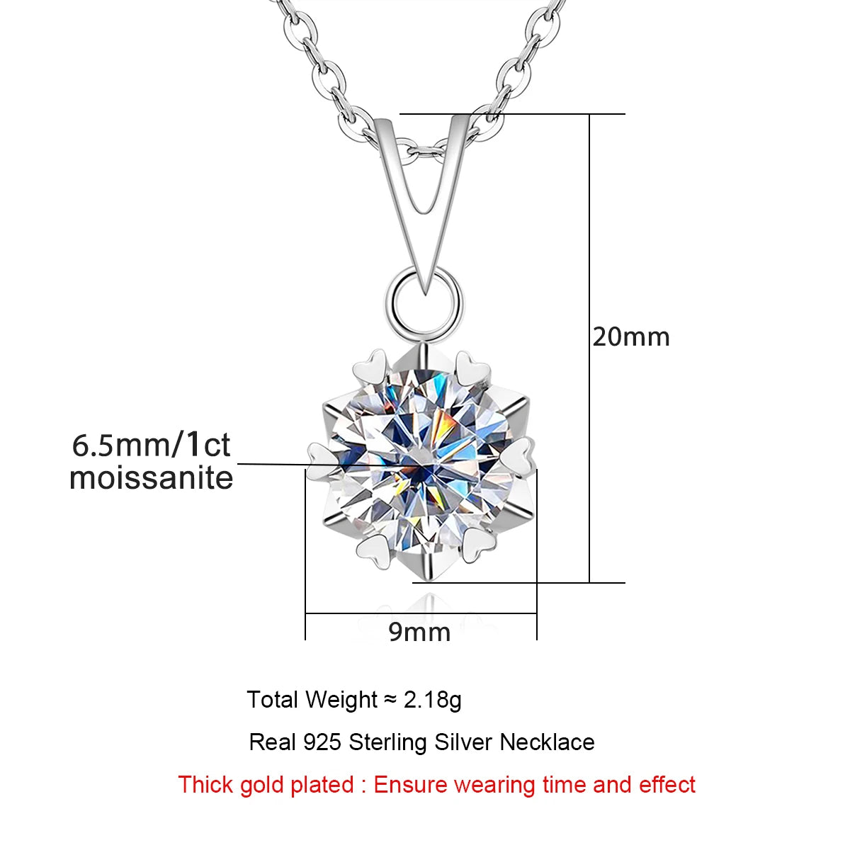 1ct Round-Cut Moissanite Pendant Necklace