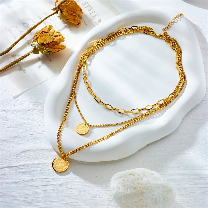 Gold Coin Multilayer Pendant Chain