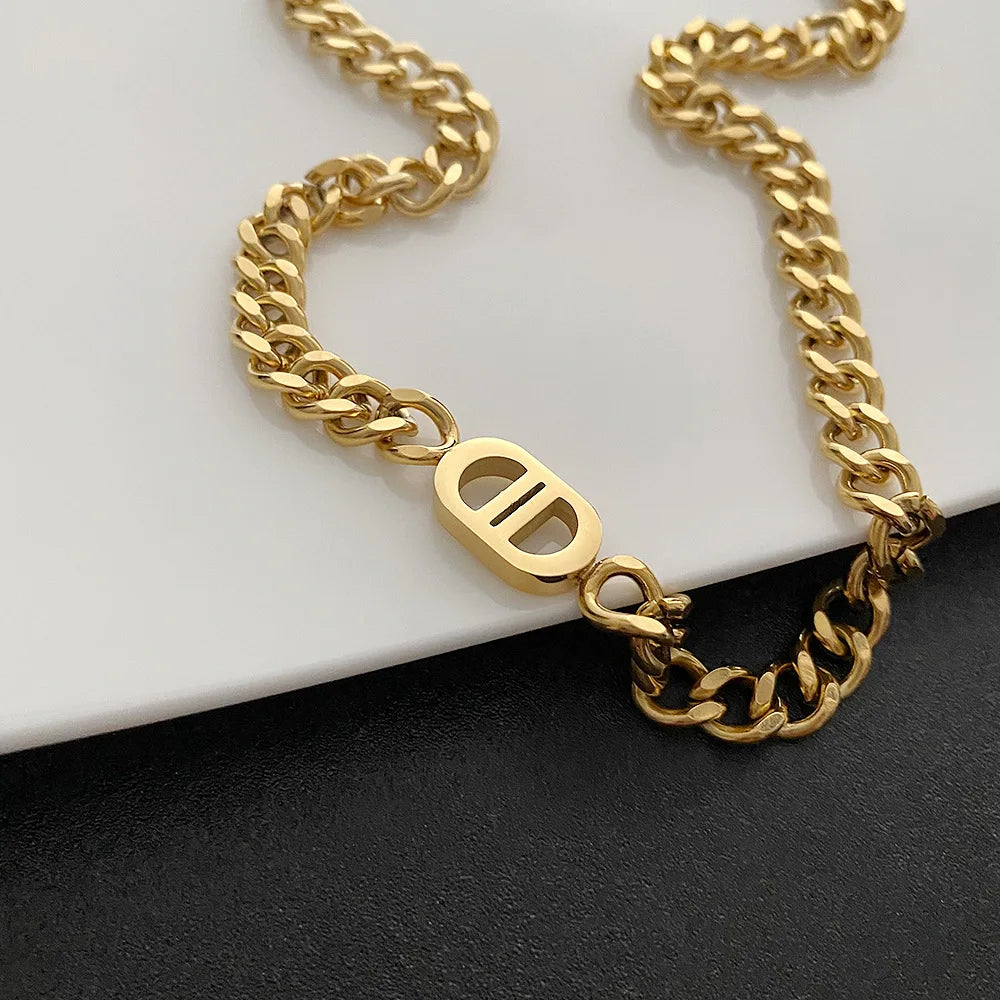 Cuban Double D Necklace Bracelet Sets