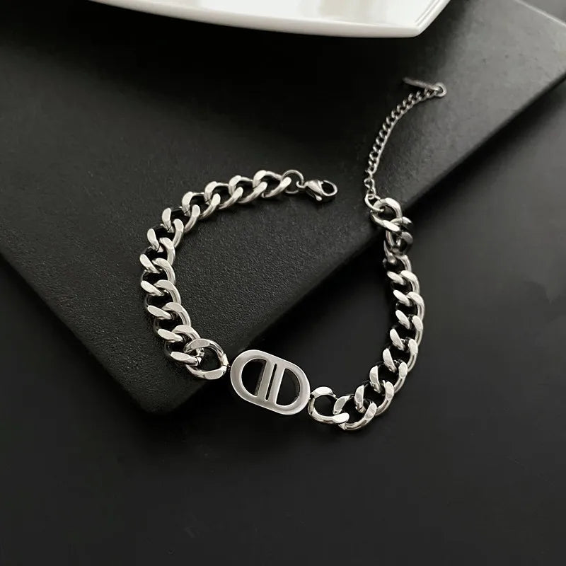 Cuban Double D Necklace Bracelet Sets