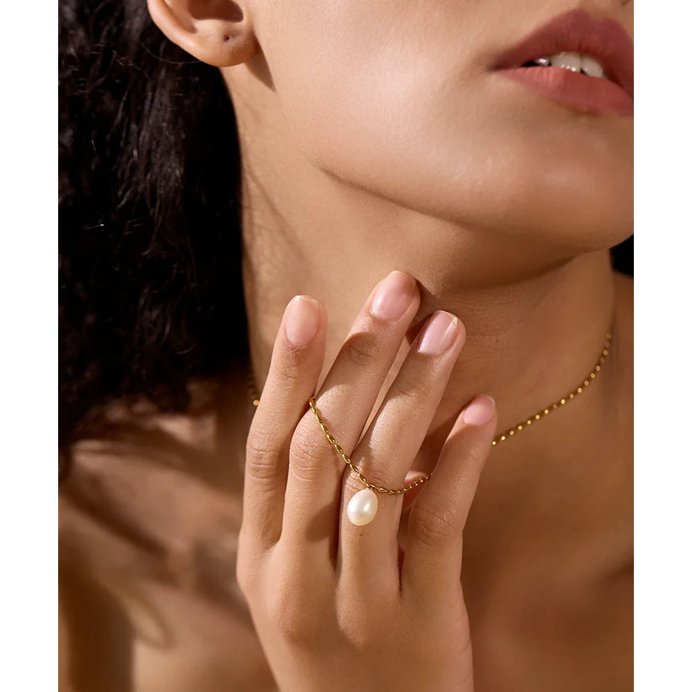 Pearl Pendant Rice Bead Chain Necklace