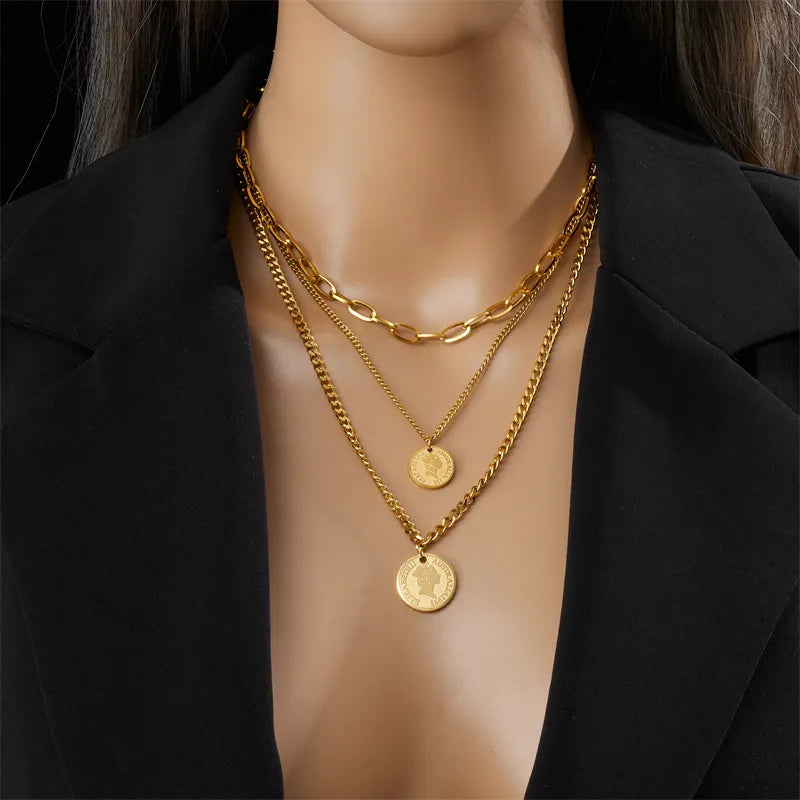 Gold Coin Multilayer Pendant Chain