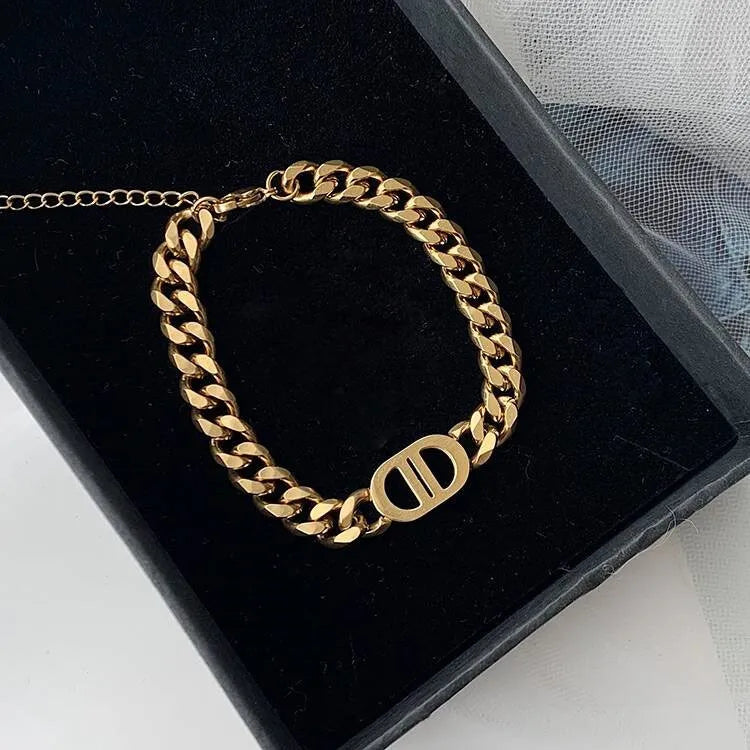Cuban Double D Necklace Bracelet Sets