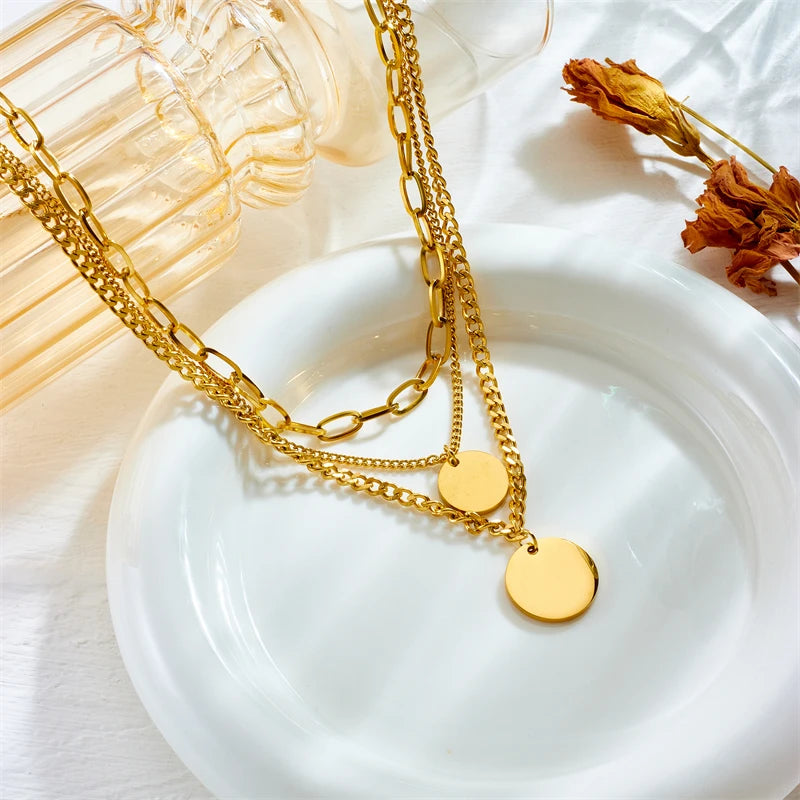Gold Coin Multilayer Pendant Chain