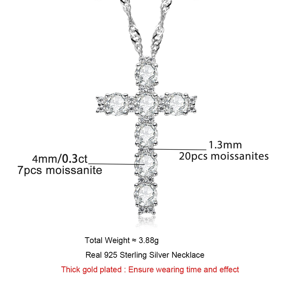 2.1 Carat D Color Moissanite Cross Pendant Necklace