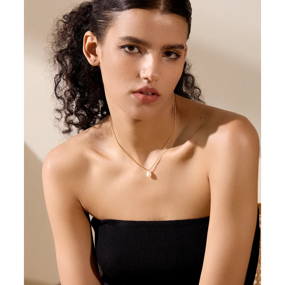 Pearl Pendant Rice Bead Chain Necklace
